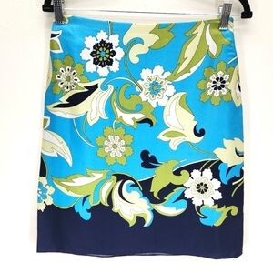 Ann Taylor 100% Silk Floral Skirt Womens 4 Blue Green White Short Summer